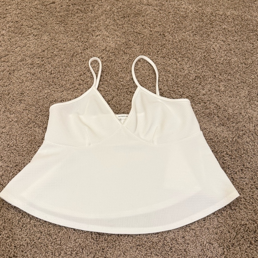Caution to the wind cute white tank top